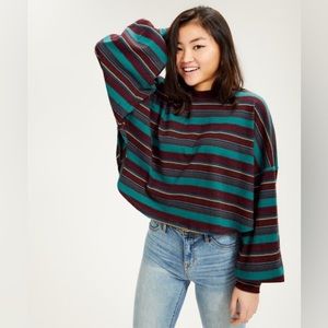 Free People Steph Striped Crop Mock Neck in Pine